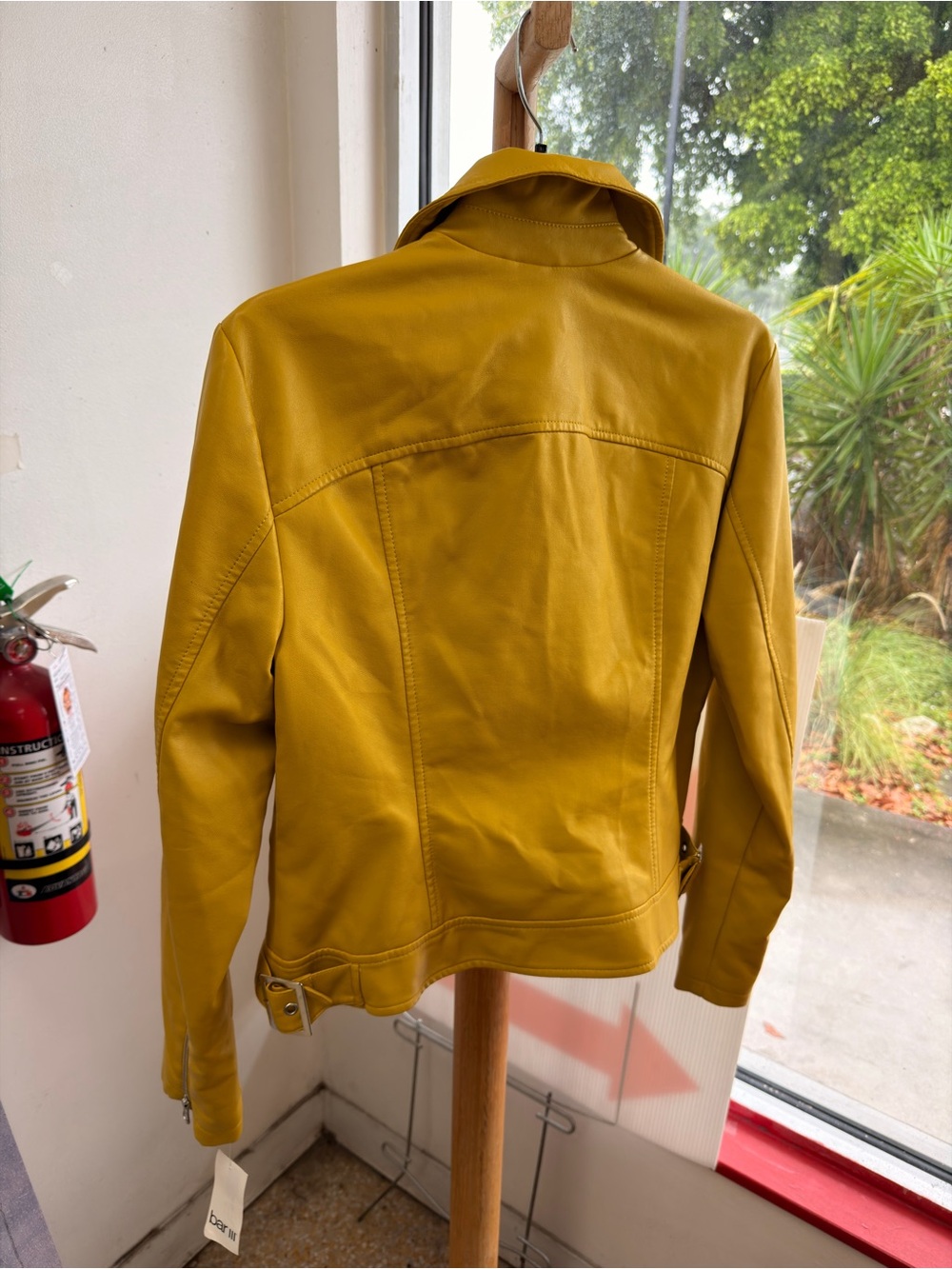 Bar III Mustard Yellow Faux Leather Moto Jacket - Picture 3 of 7
